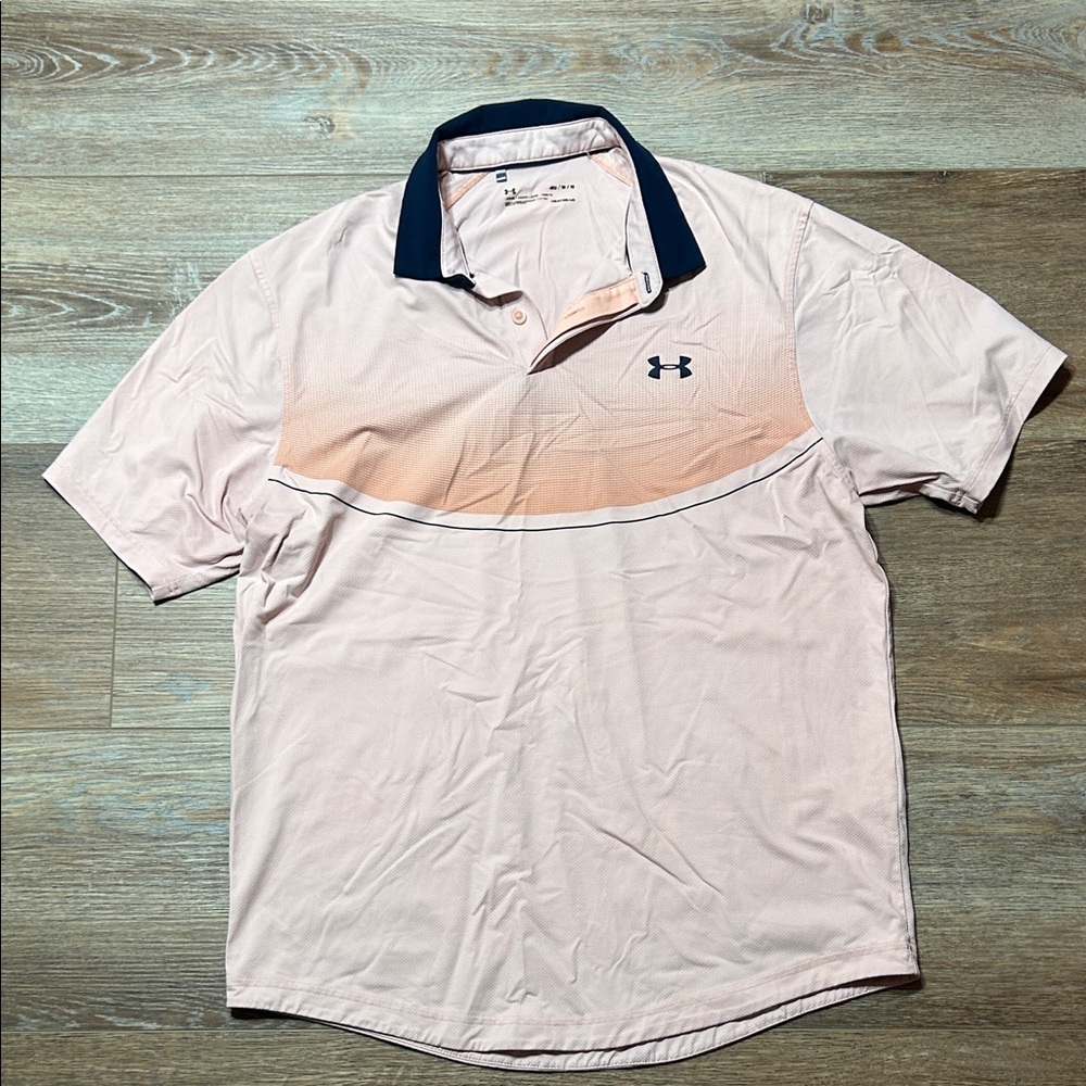 Under Armour Men's Light Pink Polo with Navy Collar